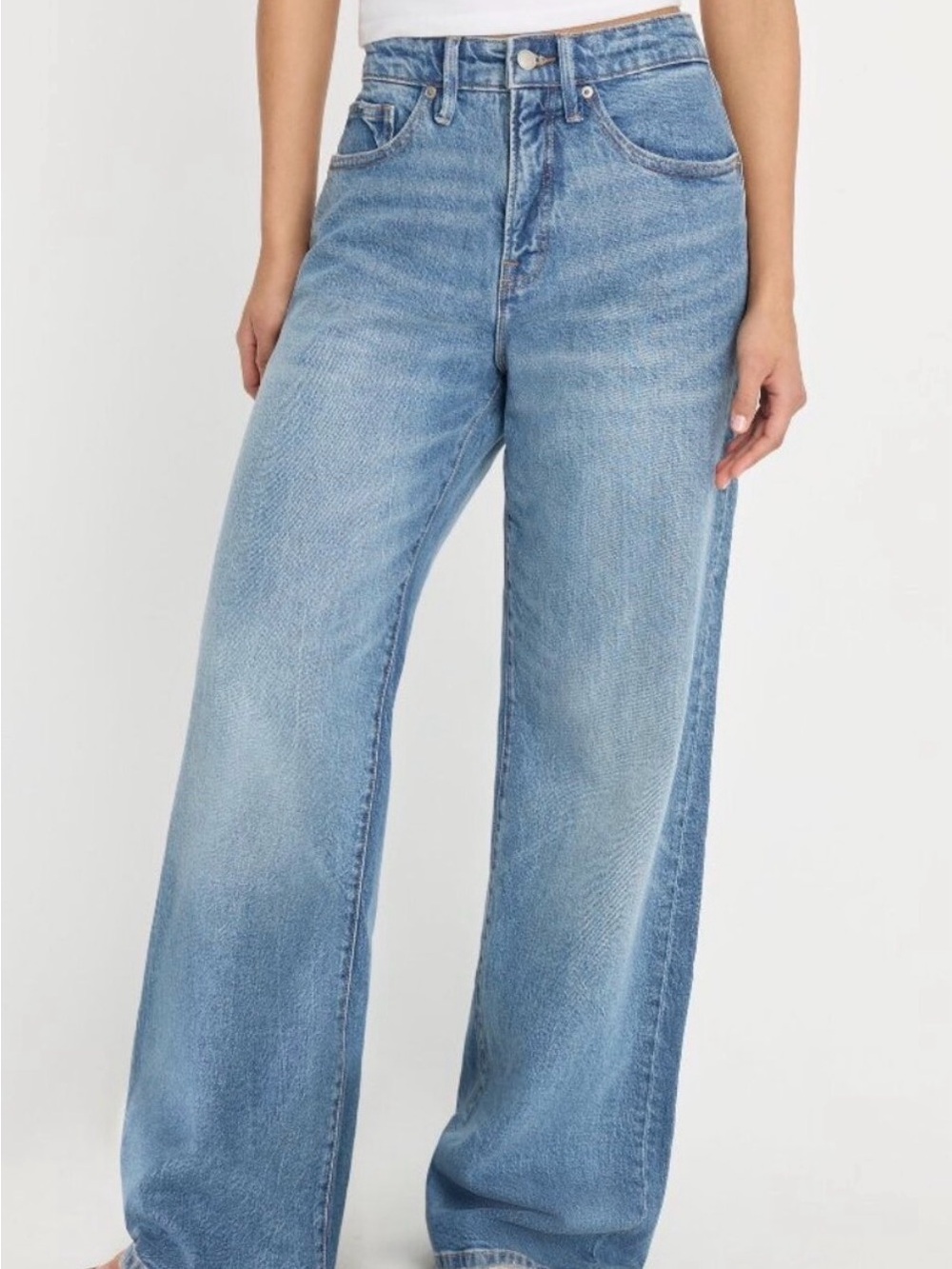 Good American Medium Good Ease Wash Wide Leg Mid Rise Relaxed Jeans